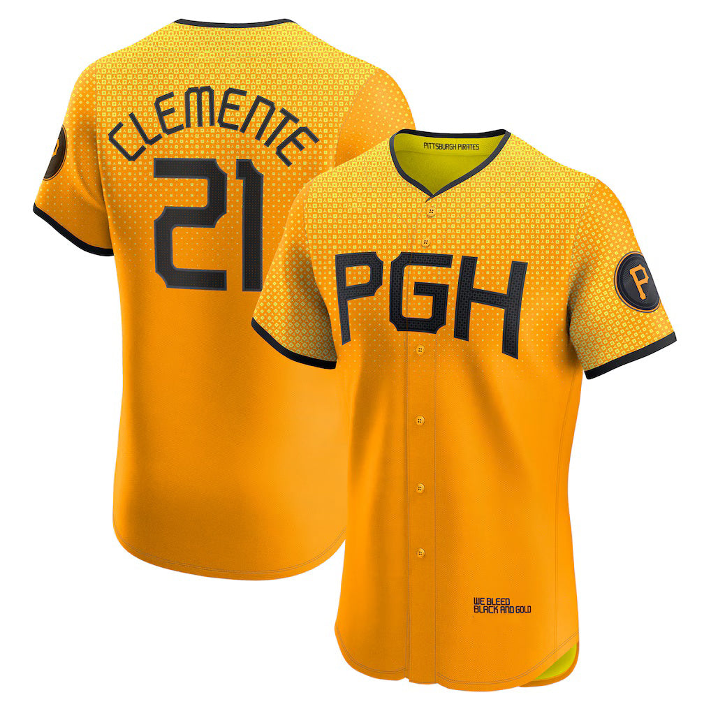 P.Pirates #21 Roberto Clemente Gold City Connect Elite Player Jersey
