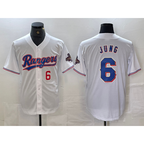 T.Rangers #6 Josh Jung Number White 2023 World Series Champions Cool Base 2 Jersey
