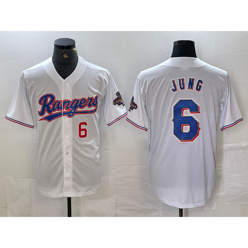 T.Rangers #6 Josh Jung Number White 2023 World Series Champions Cool Base 2 Jersey