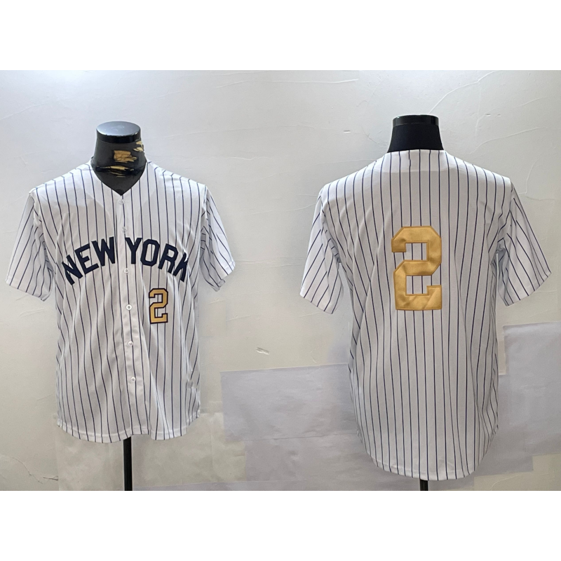 NY.Yankees #2 Derek Jeter White Pinstripe Without Name Fashion Cool Base Jerseys