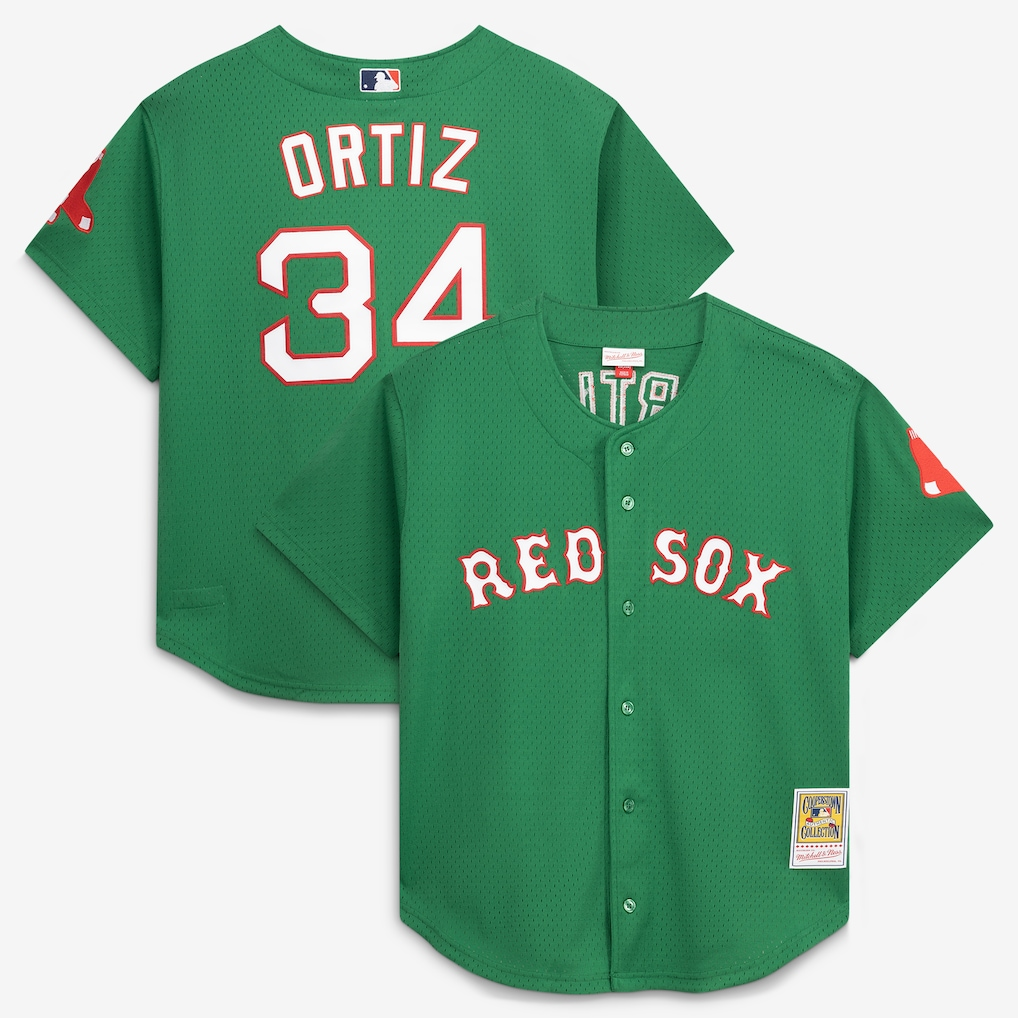 BR.Sox #34 David Ortiz Mitchell & Ness Kelly Green Cooperstown Collection Mesh Batting Practice Jersey