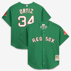 BR.Sox #34 David Ortiz Mitchell & Ness Kelly Green Cooperstown Collection Mesh Batting Practice Jersey