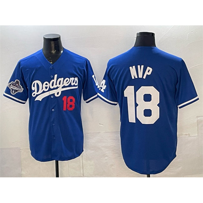 LA.Dodgers #18 Yoshinobu Yamamoto MVP Royal 2025 World Series Champions Patch Limited Stitched Jersey
