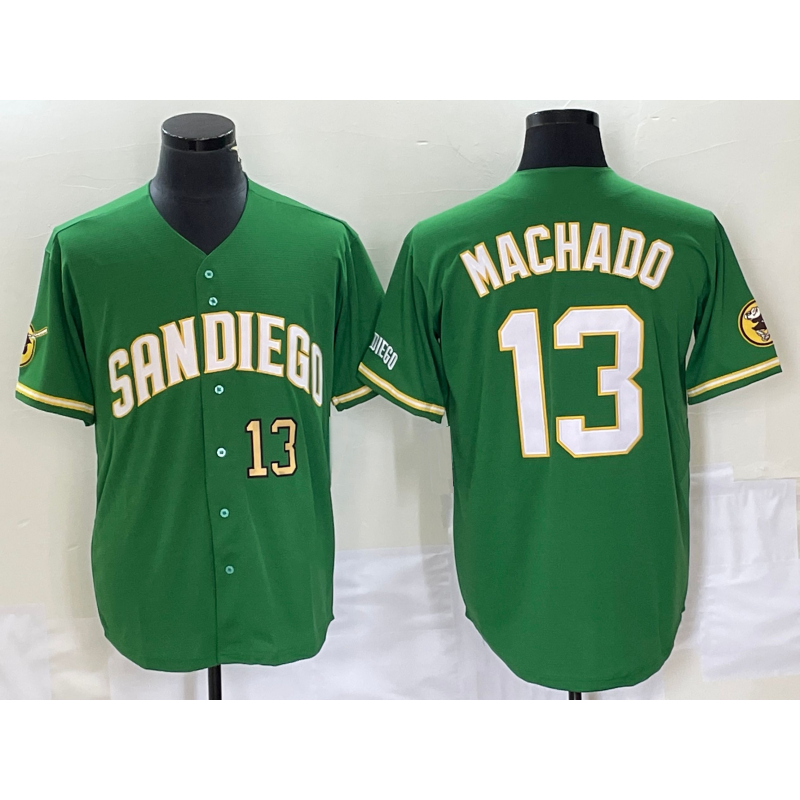 SD.Padres #13 Manny Machado Number Green Cool Base Stitched Jersey