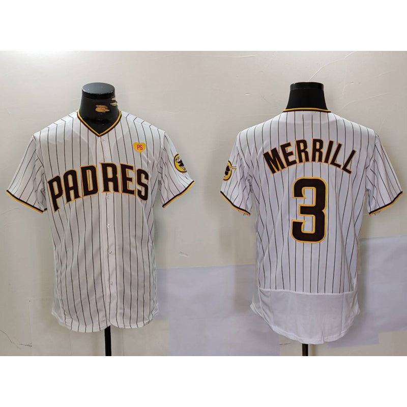 SD.Padres #3 Jackson Merrill White With PS Patch Stitched Flex Base 2 Jersey