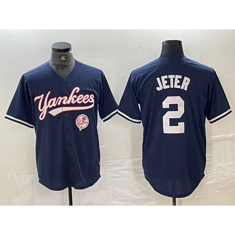 NY.Yankees #2 Derek Jeter Navy With Patch Cool Base Stitched  Jersey