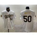 LA.Dodgers #50 Mookie Betts White Gold 2024 World Series With Fernando Memorial Patch Limited Stitched Jersey