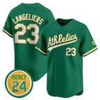 O.Athletics #23 Shea Langeliers Green 2024 Limited With Rickey Henderson Patch Stitched Jersey