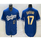 LA.Dodgers #17 Shohei Ohtani Number Blue Gold Stitched Cool 2 Base Jersey