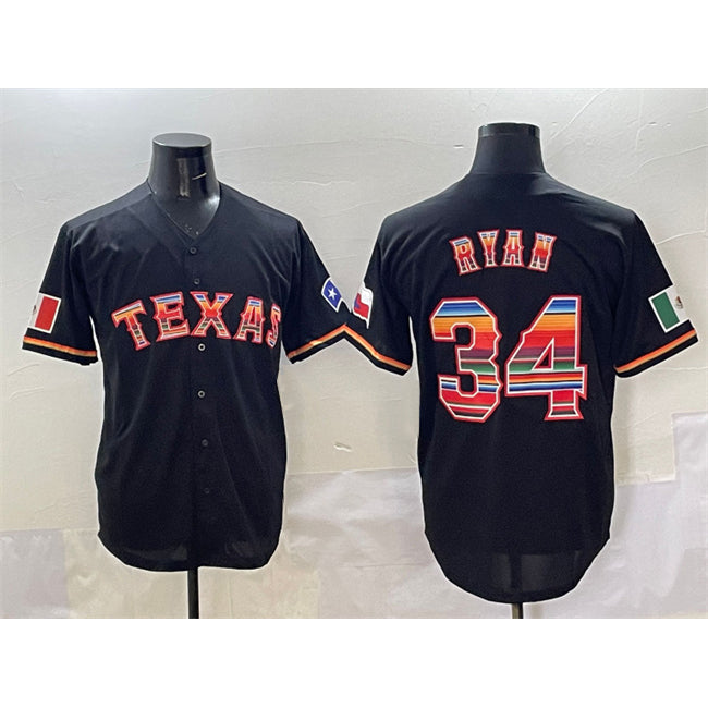 T.Rangers #34 Nolan Ryan Black Mexico Limited Stitched Jersey