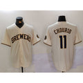 M.Brewers #11 Jackson Chourio Cream Stitched Cool Base 2 Jersey
