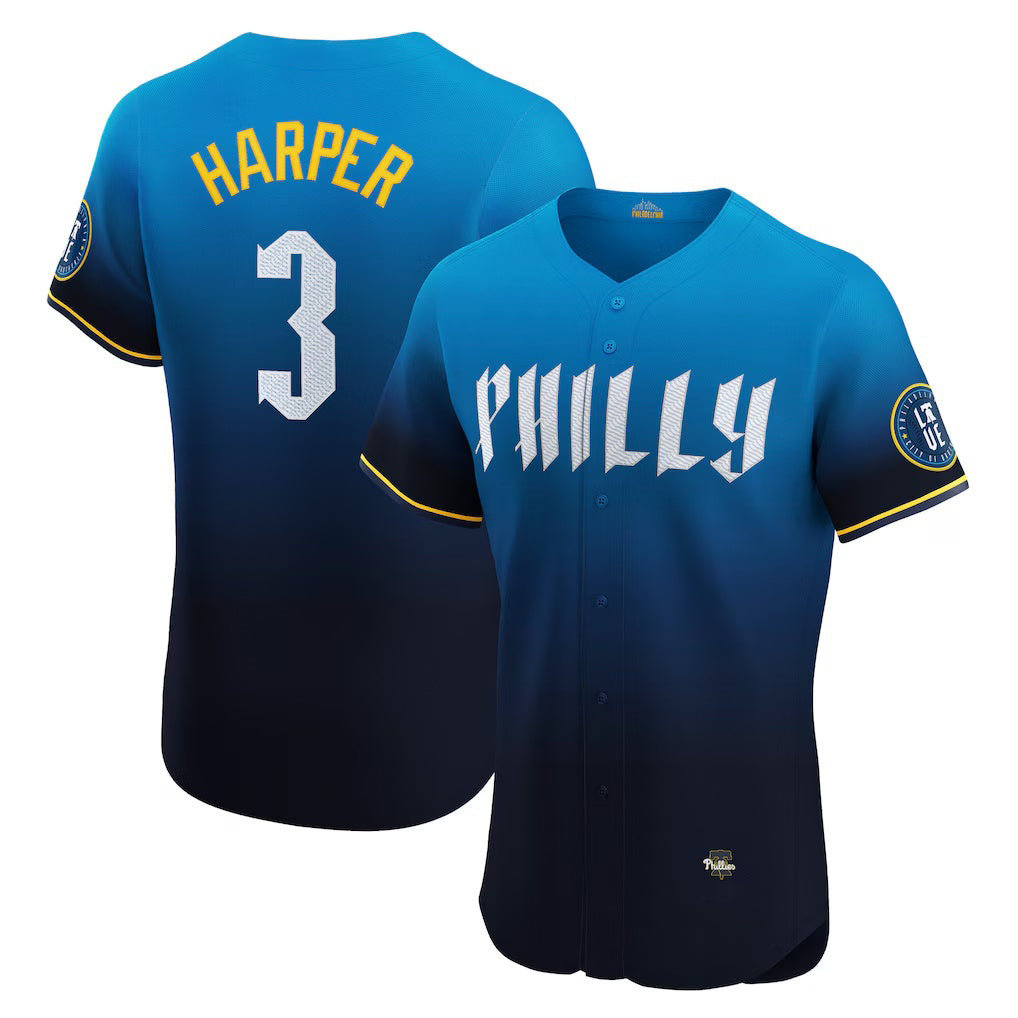 P.Phillies #3 Bryce Harper Navy City Connect Elite Jersey