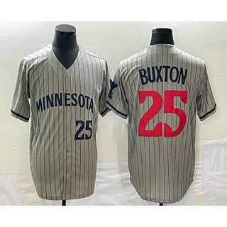 M.Twins #25 Byron Buxton Number 2023 Grey Home Team Cool Base 2 Stitched Jersey