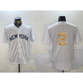 NY.Yankees #2 Derek Jeter White Pinstripe Without Name Fashion Cool Base 2 Jersey