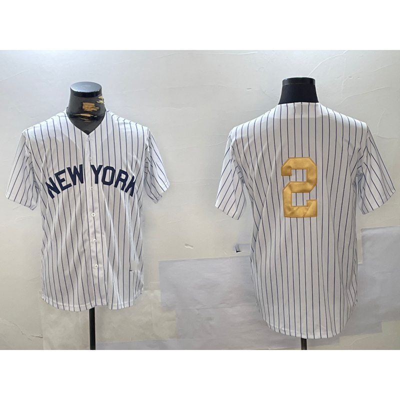 NY.Yankees #2 Derek Jeter White Pinstripe Without Name Fashion Cool Base 2 Jersey