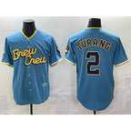 M.Brewers #2 Brice Turang Powder Blue City Connect Cool Base Stitched Jersey