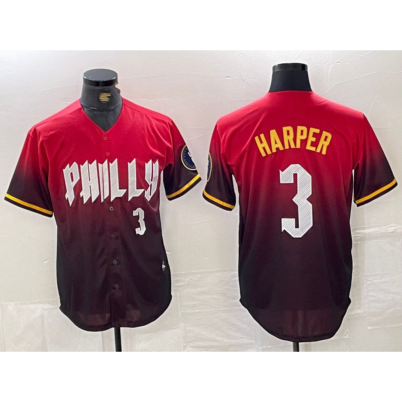 P.Phillies #3 Bryce Harper Red 2024 City Player Number Cool Base 2 Jersey