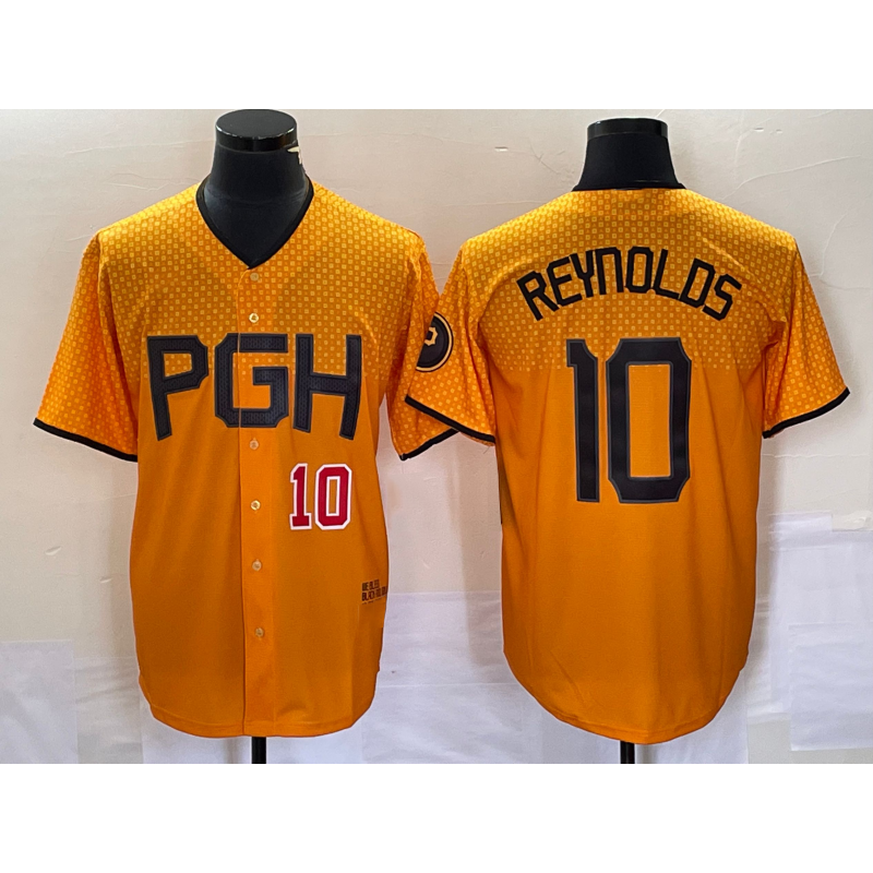 P.Pirates #10 Bryan Reynolds Number Gold 2023 City Connect 3 Stitched Jersey