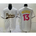 SD.Padres #13 Manny Machado White Pinstripe 2023 City Connect Cool Base 2 Stitched Jersey