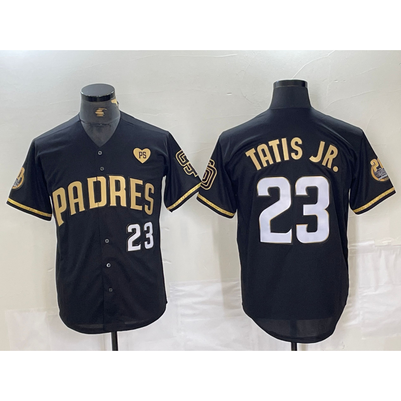SD.Padres #23 Fernando Tatis Jr. Black Gold With Patch Cool Base Stitched Jersey