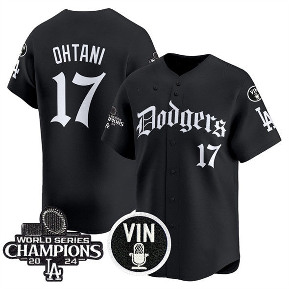 LA.Dodgers #17 Shohei Ohtani Black Mexico 2025 LA Gothic Style With Vin And 2024 World Series Champions Patch Vapor Premier Limited Stitched Jersey