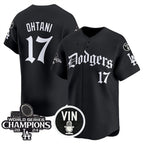LA.Dodgers #17 Shohei Ohtani Black Mexico 2025 LA Gothic Style With Vin And 2024 World Series Champions Patch Vapor Premier Limited Stitched Jersey