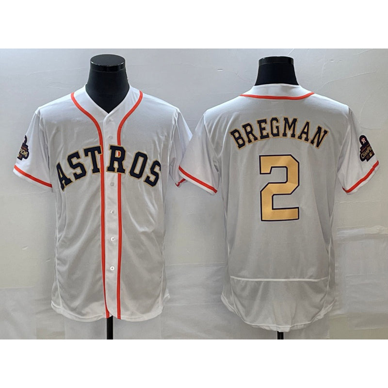 H.Astros #2 Alex Bregman 2023 White Gold World Serise Champions Patch Flex Base Stitched Jersey