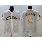 H.Astros #2 Alex Bregman 2023 White Gold World Serise Champions Patch Flex Base Stitched Jersey