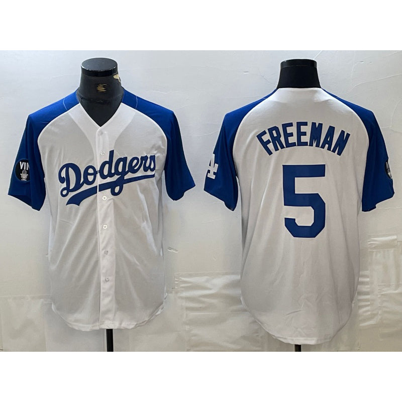 LA.Dodgers #5 Freddie Freeman White Blue Fashion Stitched Cool Base Limited Jersey