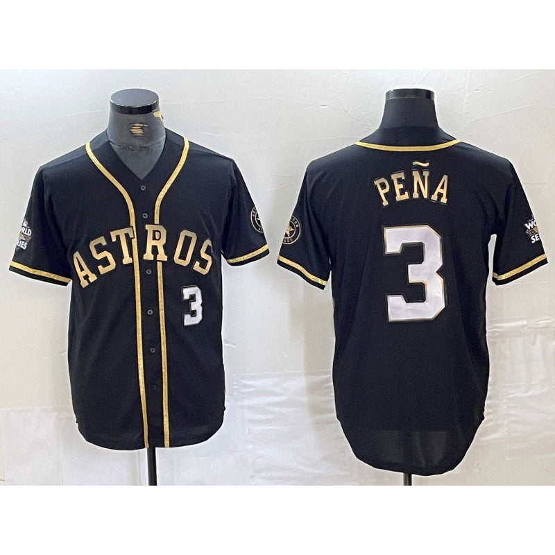 H.Astros #3 Jeremy Pena Black Gold Player Number Cool Base Jersey