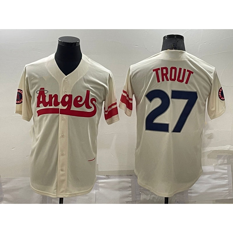 LA.Angels #27 Mike Trout Cream 2022 City Connect Cool Base Stitched Jersey
