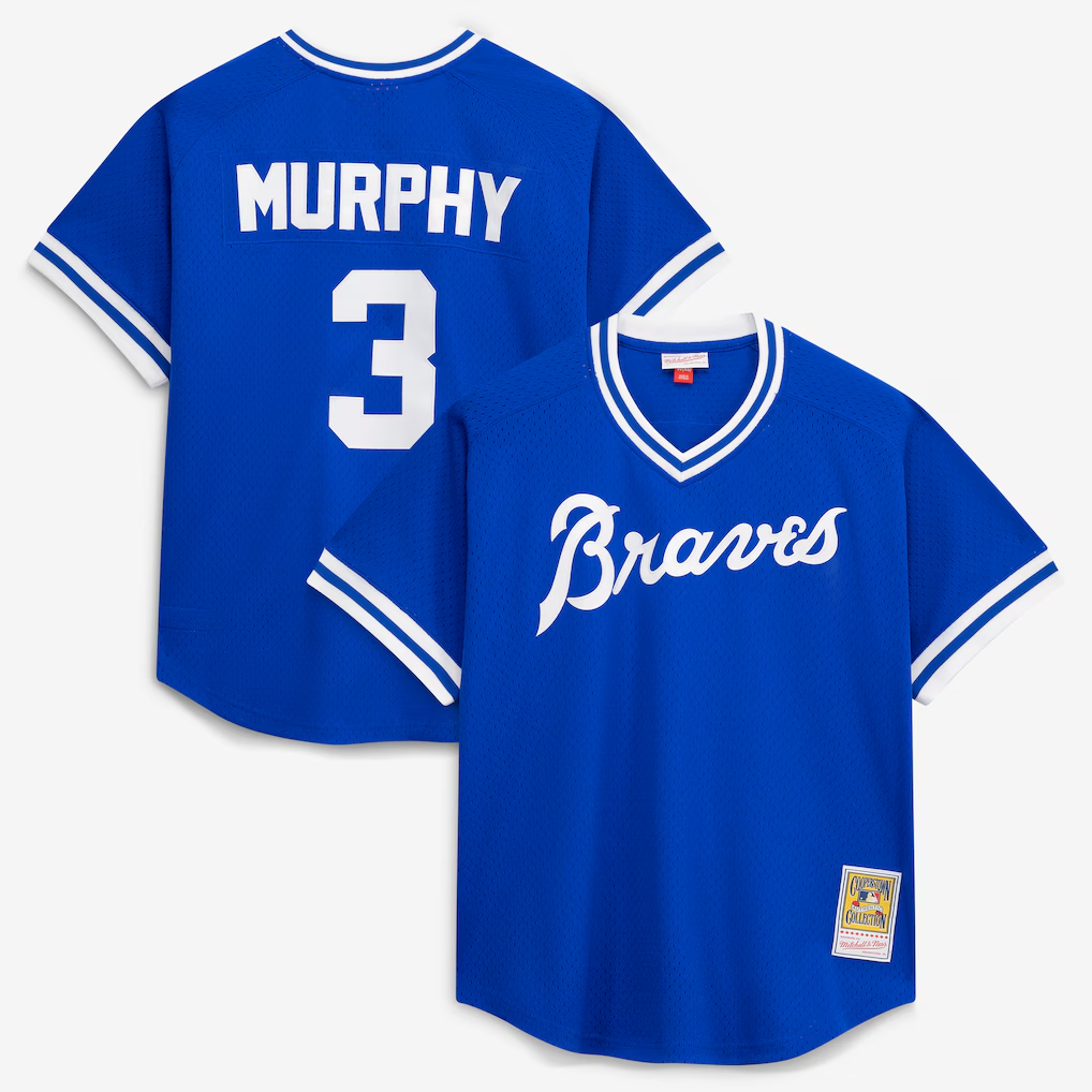 A.Braves #3 Dale Murphy Mitchell & Ness Royal Authentic Batting Practice Jersey