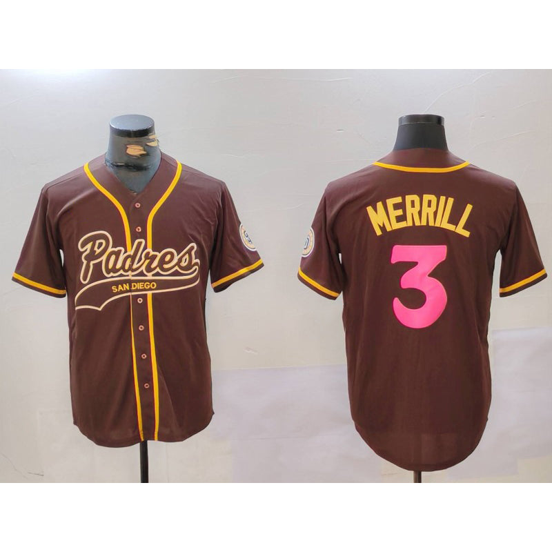 SD.Padres #3 Jackson Merrill Brown Cool Base Stitched Jersey