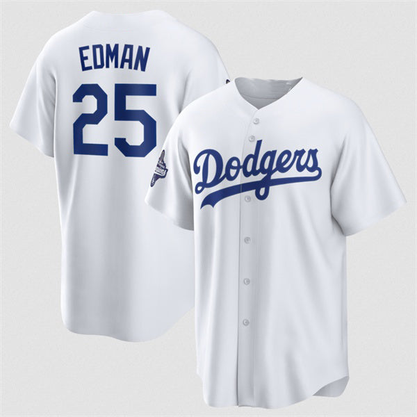 LA.Dodgers #25 Tommy Edman White 2025 World Series Champions Home Cool Base Stitched Jersey