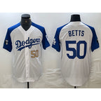 LA.Dodgers #50 Mookie Betts Number White Blue Fashion Stitched Cool Base 3 Limited Jersey