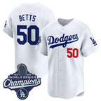 LA.Dodgers #50 Mookie Betts White 2025 Champions Stitched Jersey
