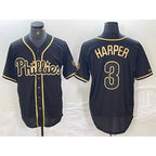 P.Phillies #3 Bryce Harper Black Gold Cool Base Stitched Jersey