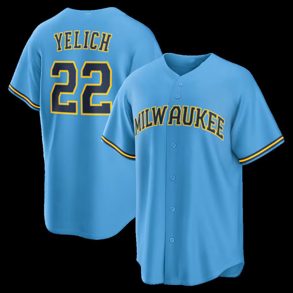 M.Brewers #22 Christian Yelich Light Blue Road Replica Jersey