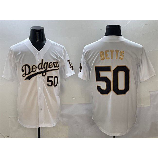 LA.Dodgers #50 Mookie Betts White Gold Limited Stitched Jersey