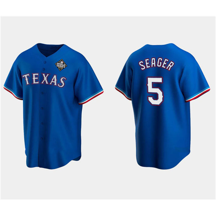 T.Rangers #5 Corey Seager Royal 2023 World Series Stitched  Jersey