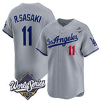 LA.Dodgers #10 Roki Sasaki Gray 2025 World Series Stitched Jersey