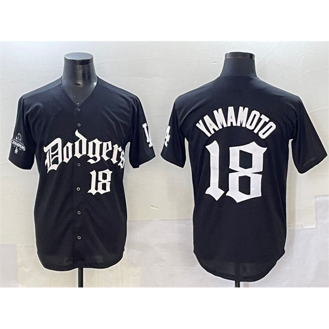 LA.Dodgers #18 Yoshinobu Yamamoto Black 2025 LA Gothic Style With 2024 World Series Champions Patch Vapor Premier Limited Stitched Jersey