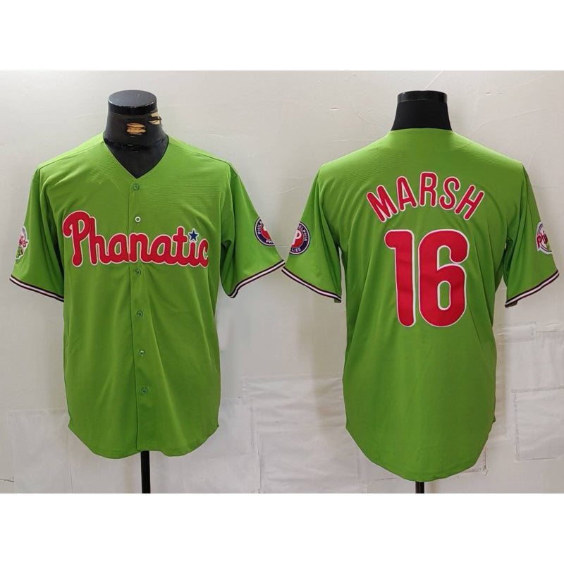 P.Phillies #16 Brandon Marsh Green With Patch Stitched Cool Base Jersey