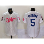 LA.Dodgers #5 Freddie Freeman White Pink Vin & Kobe Patch 2 Stitched Jersey