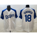 LA.Dodgers #18 Yoshinobu Yamamoto White Blue Fashion Stitched Cool Base Limited Jersey
