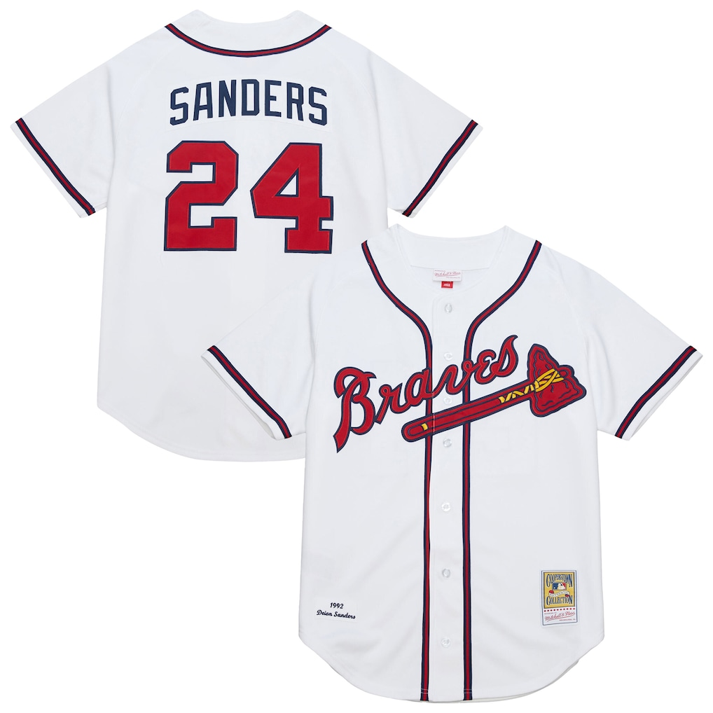 A.Braves #24 Deion Sanders Mitchell & Ness White Cooperstown Collection 1992 Authentic Jersey