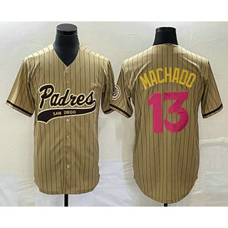 SD.Padres #13 Manny Machado Tan Pinstripe 2023 City Connect Cool Base 2 Stitched Jersey