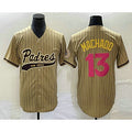SD.Padres #13 Manny Machado Tan Pinstripe 2023 City Connect Cool Base 2 Stitched Jersey