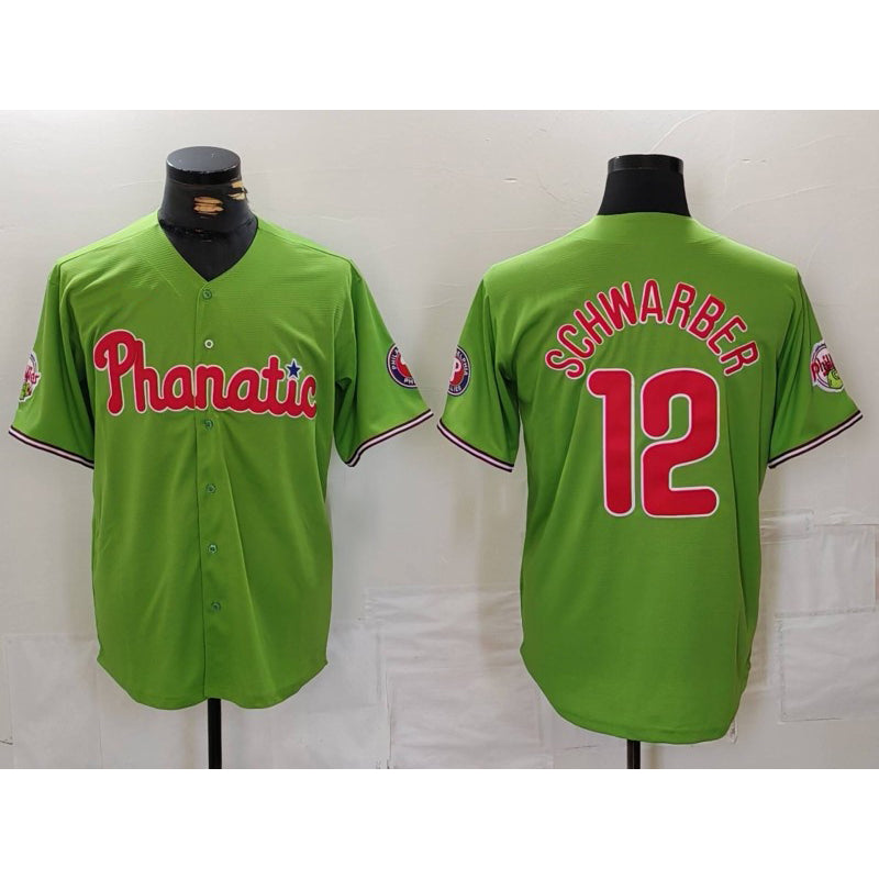 P.Phillies #12 Kyle Schwarber Green With Patch Stitched Cool Base Jersey