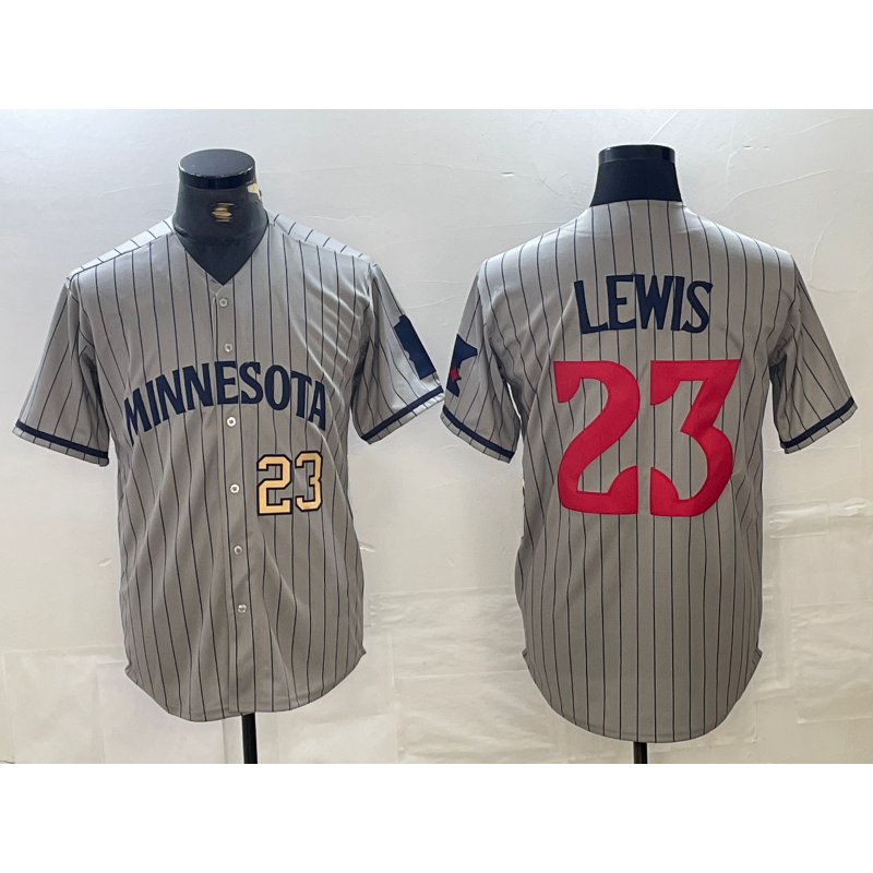 M.Twins #23 Royce Lewis Number 2023 Grey Home Team Cool Base 2 Stitched Jersey
